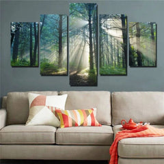 Sun Shining Through Trees Forest Wall Art Canvas Decor Printing