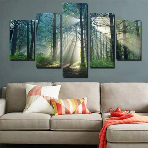 Sun Shining Through Trees Forest Wall Art Canvas Decor Printing