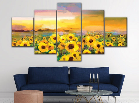 Sunflower Watercolor Flowers Field Wall Art Canvas Decor Printing