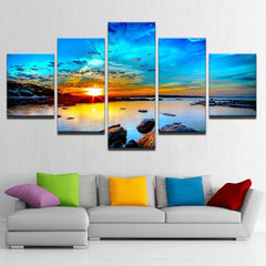 Sunrise Seaview Sunset Water Rocks Wall Art Canvas Decor Printing