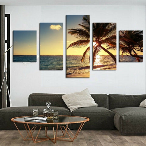 Sunset Beach Coconut Tree Seascape Wall Art Canvas Decor Printing