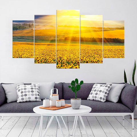 Sunset over the Sunflower Field Wall Art Canvas Decor Printing