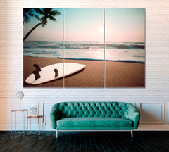 Surfboard Tropical Beach Wall Art Canvas Print Decor-3Panels