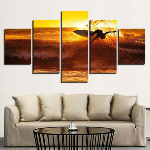 Surfing Sunset Ocean Waves Professional Surfer Wall Art Canvas Decor Printing