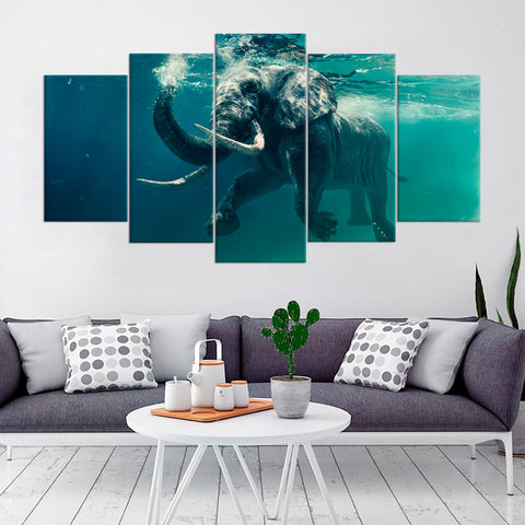 Swimming Elephant Underwater Wall Art Canvas Decor Printing