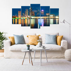 Tampa Florida Downtown Skyline at Night Wall Art Canvas Decor Printing