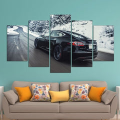 Tesla Model Black Car Wall Art Canvas Decor Printing