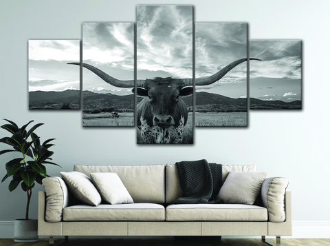 Texas Longhorn Black & White Wall Art Canvas Decor Printing
