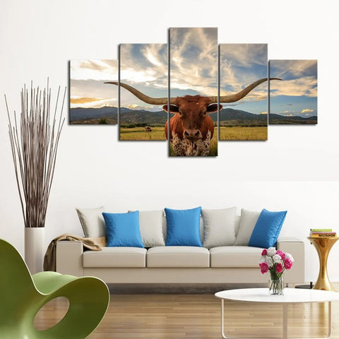 Texas Longhorn Cattle Cow Ranch Farm Wall Art Canvas Decor Printing