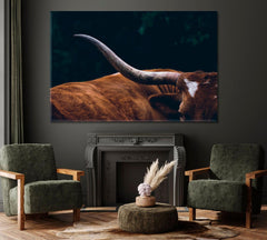 Texas Longhorn Cow Wall Art Canvas Print Decor-1Panel