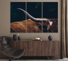 Texas Longhorn Cow Wall Art Canvas Print Decor-3Panels