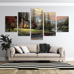 The Fishing Cabin Forest Lake Wall Art Canvas Decor Printing