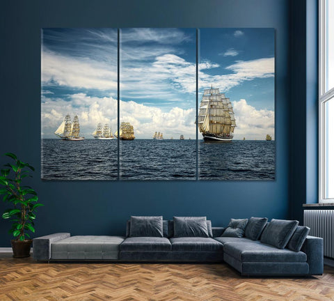 The Sailboats on Ocean Wall Art Canvas Print Decor-3Panels