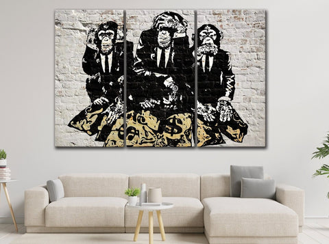 Three Wise Monkeys See-Hear-Speak No Wall Art Canvas Print Decor