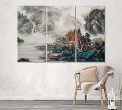 Traditional Japanese Nature Scene Wall Art Canvas Print Decor-3Panels