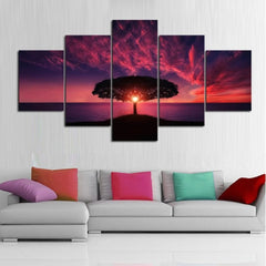 Tree Overlooking Ocean Sunset Wall Art Canvas Decor Printing