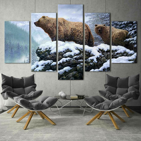 Two Bears Snow Mountains Wall Art Canvas Decor Printing