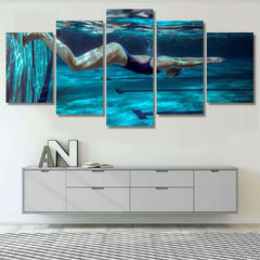 Underwater Woman Swimming Wall Art Canvas Decor Printing