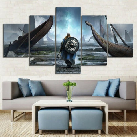 Viking Warrior Battle Ship Wall Art Canvas Decor Printing