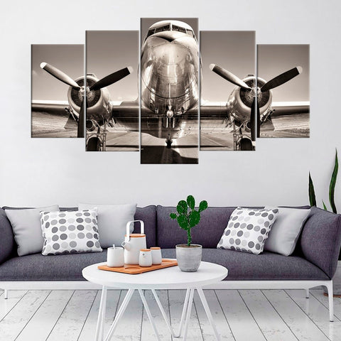 Vintage Airplane on a Runway Wall Art Canvas Decor Printing