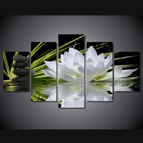 Water White Lily Stone Therapy Wall Art Canvas Decor Printing