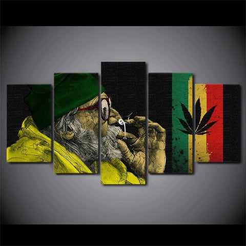 Weed Marijuana Ganja Old Man Smoking Wall Art Canvas Decor Printing