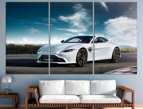 White Aston Martin Supercar Wall Art Canvas Print Decor