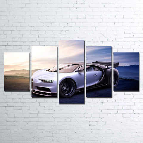 White Bugatti V4 Car Wall Art Canvas Decor Printing