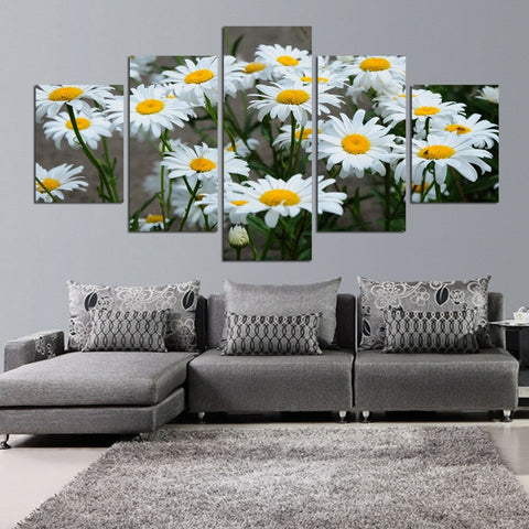 White Daisy Flowers Blooming Wall Art Canvas Decor Printing