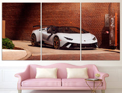 White Lamborghini Supercar Wall Art Canvas Print Decor