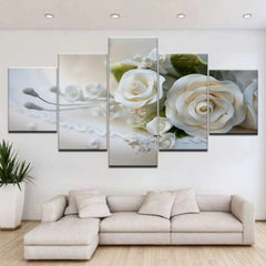 White Rose Flowers Wall Art Canvas Decor Printing