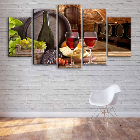 Wine Barrel And Wine Glasses Wall Art Canvas Decor Printing