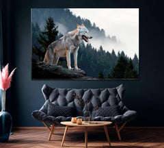 Wolf In The Green Forest Wall Art Canvas Print Decor-1Panel