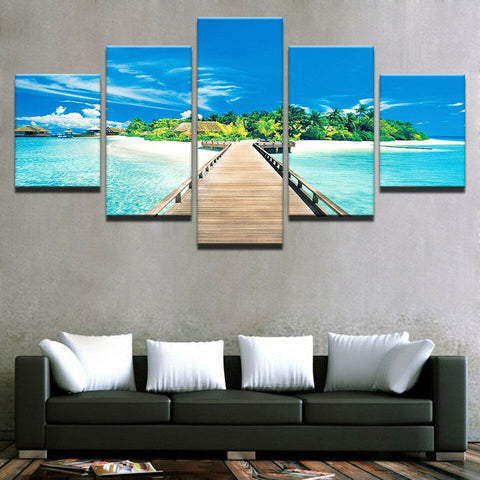 Wooden Bridge Tropical Beach Island Wall Art Canvas Decor Printing