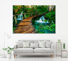 Wooden Bridge Waterfall Wall Art Canvas Print Decor-1Panel