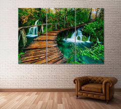 Wooden Bridge Waterfall Wall Art Canvas Print Decor-3Panels