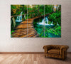 Image of Wooden Bridge Waterfall Wall Art Canvas Print Decor-3Panels