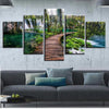 Image of Wooden Bridge Waterfall Nature Forest Wall Art Canvas Decor Printing