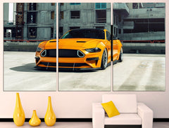 Yellow Ford Mustang Wall Art Canvas Print Decor