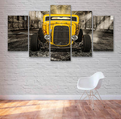 Yellow Hot Rod Car Wall Art Canvas Decor Printing