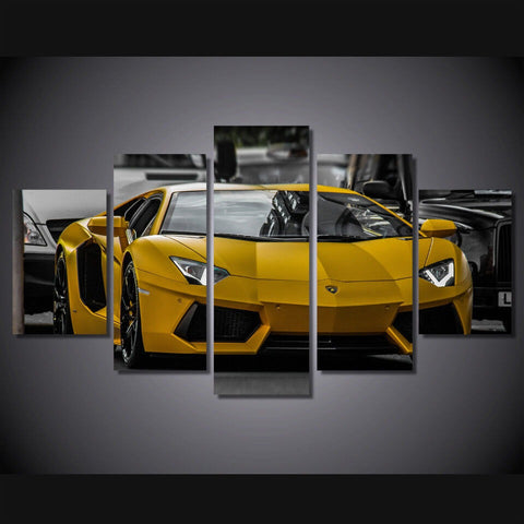 Yellow Luxury Sports Car Wall Art Canvas Decor Printing