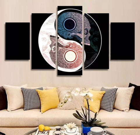 Yin and Yang Skull Black and White Wall Art Canvas Decor Printing