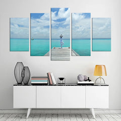 Yoga Vivid Blue Ocean Maldives Wall Art Canvas Decor Printing