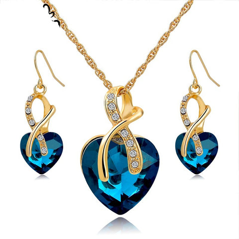 Crystal Heart Necklace Earrings Wedding Jewelry Set - DelightedStore