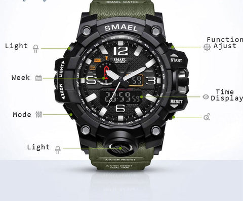 Men Military Sport Watch 50m Waterproof LED Quartz Clock - DelightedStore