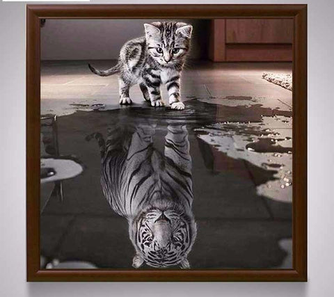 5D DIY Diamond Painting kit - Cat Reflection Tiger home decor gift - DelightedStore