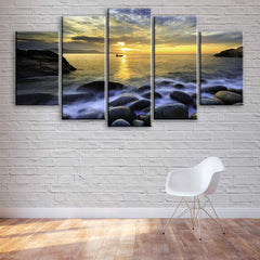 Rocky Beach Sunset Wall Art Canvas Decor Printing