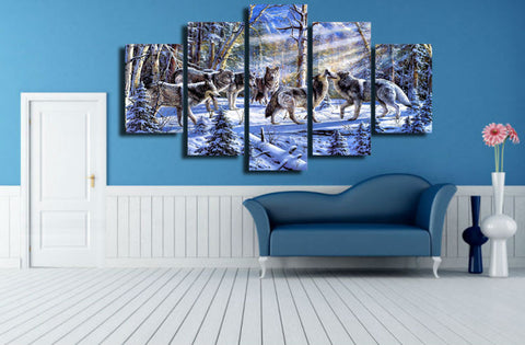 Wolf In Snow Forest Wall Art Canvas Printing