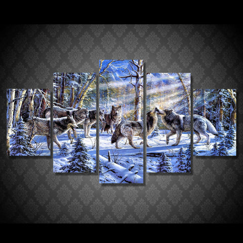 Wolf In Snow Forest Wall Art Canvas Printing