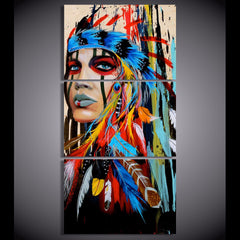 Native American Feathered Headdress Women Wall Art Canvas Print Decor